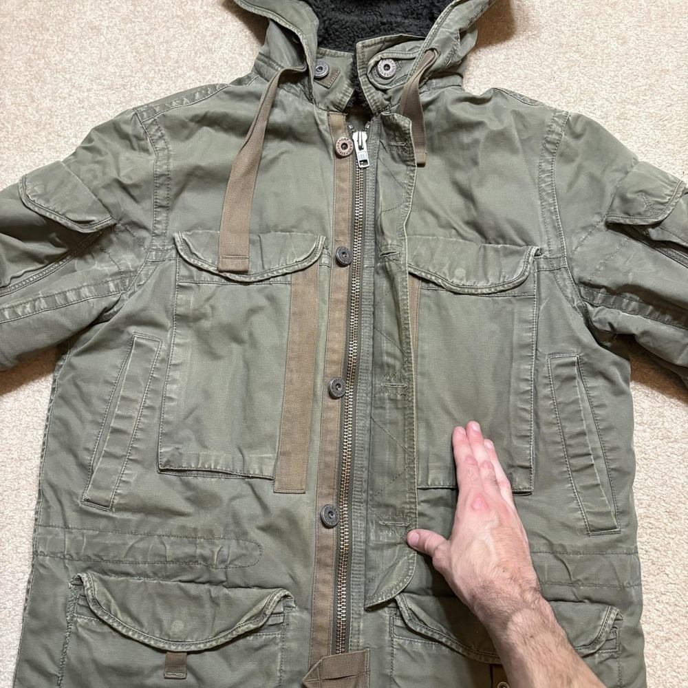 Vtg Gap Jacket Mens Large Green Military Cold Weather Parka Canvas Hooded 2007 - Picture 14 of 16